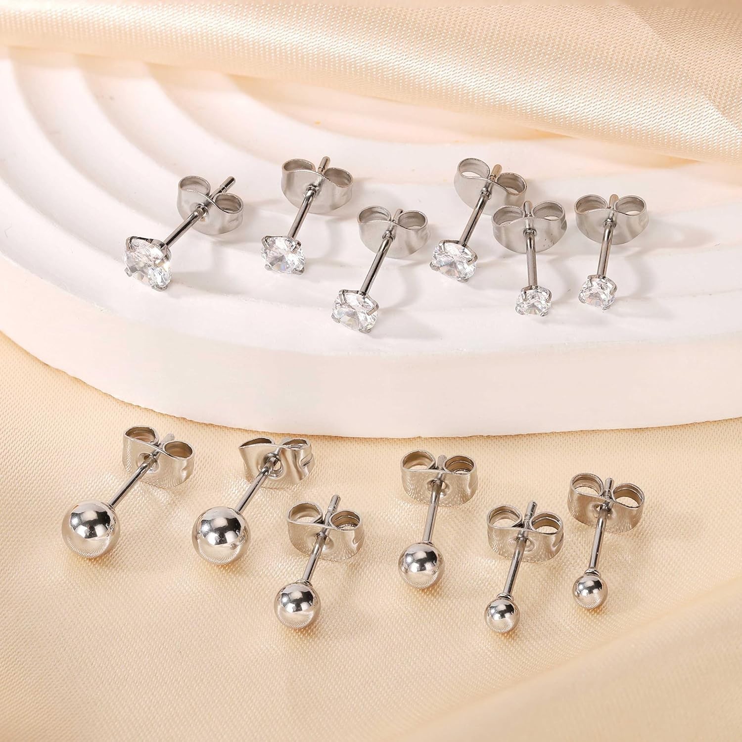 Stylish Surgical Steel Earrings Set: 10 Pairs Lightweight Huggie and Stud Styles
