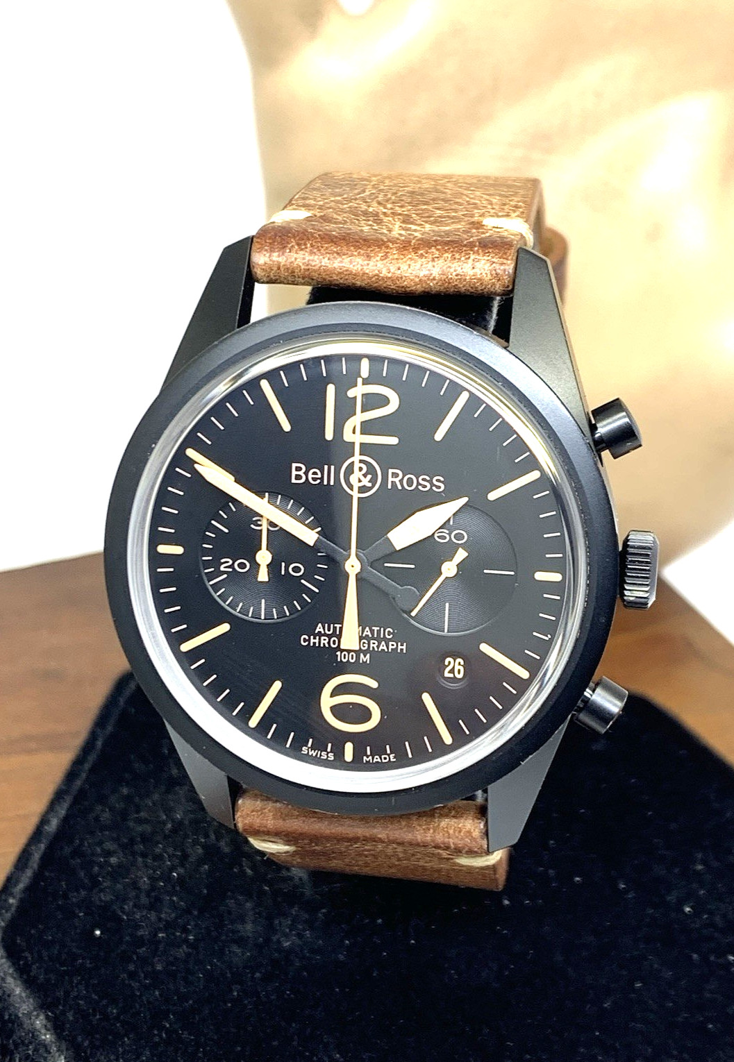 Bell & Ross Men’s Watch BR126 Swiss Automatic Chronograph Black Dial Leather