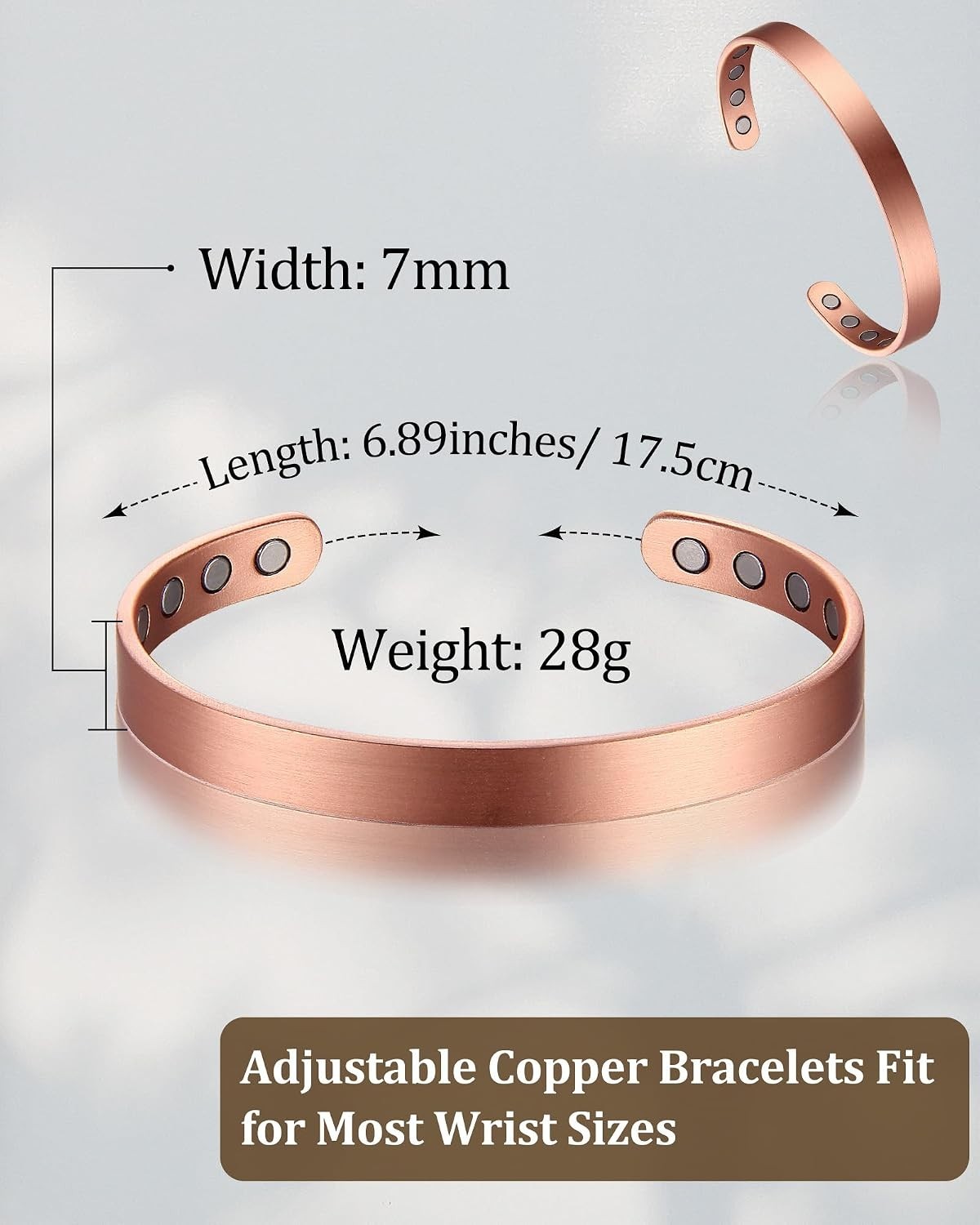 2Pcs Adjustable 99.99% Pure Copper Magnetic Bracelet Set for Women – Gift Ready