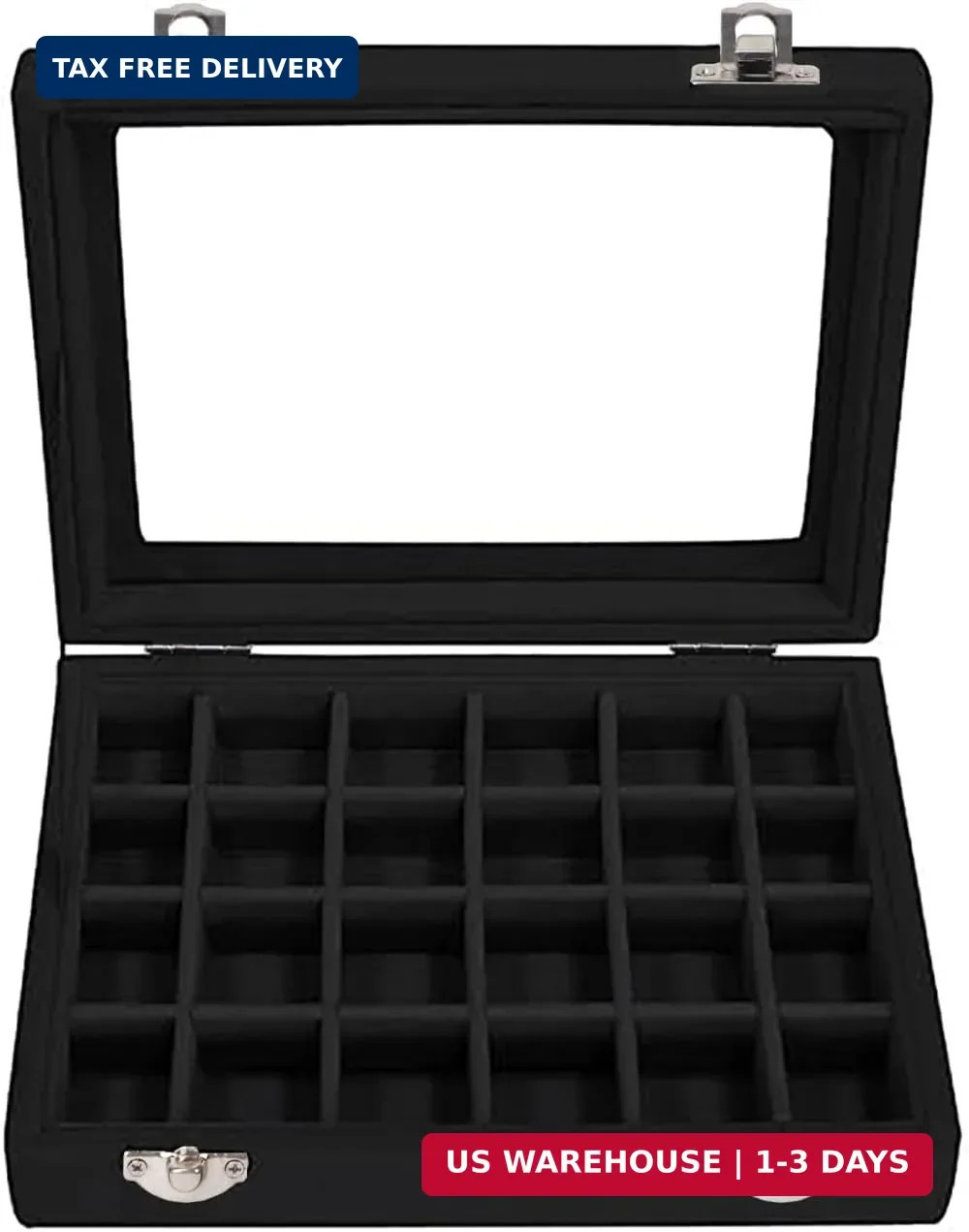 Velvet Jewelry Box 24 Grid Jewelry Earrings Display Organiser Box Ring Tray Hold