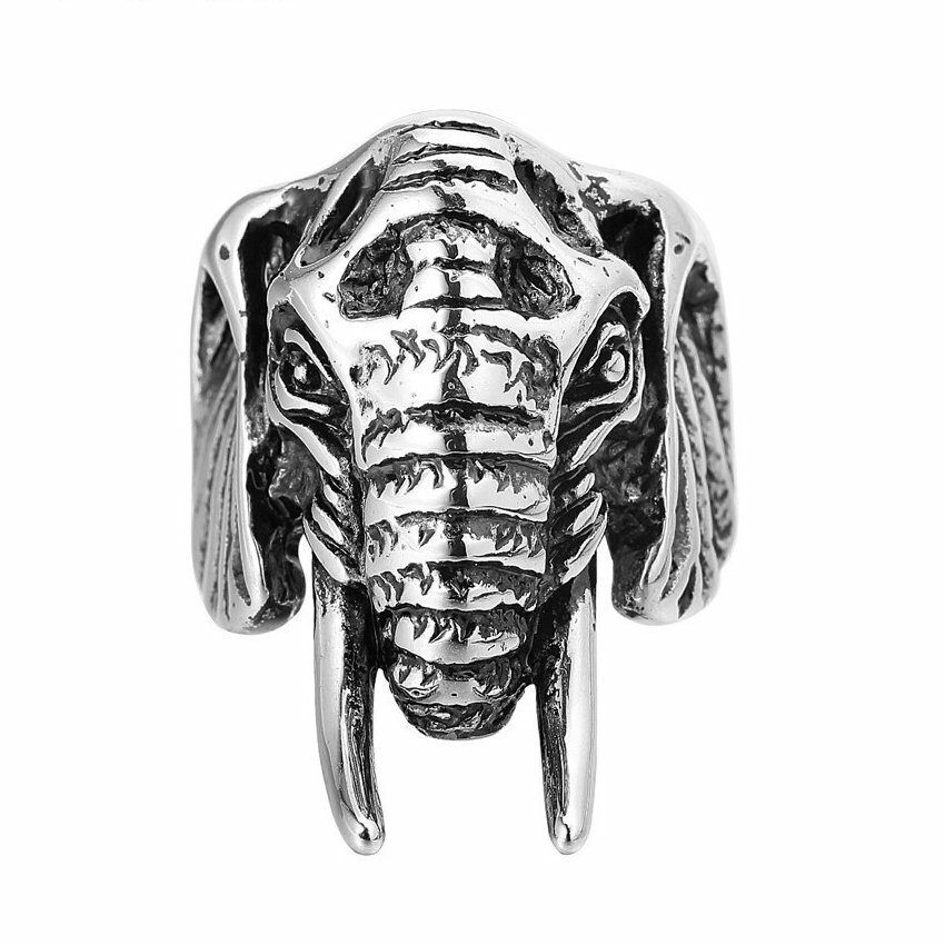 MENDEL Mens Stainless Steel Animal Elephant Ring For Men Size 7 8 9 10 11 12 13
