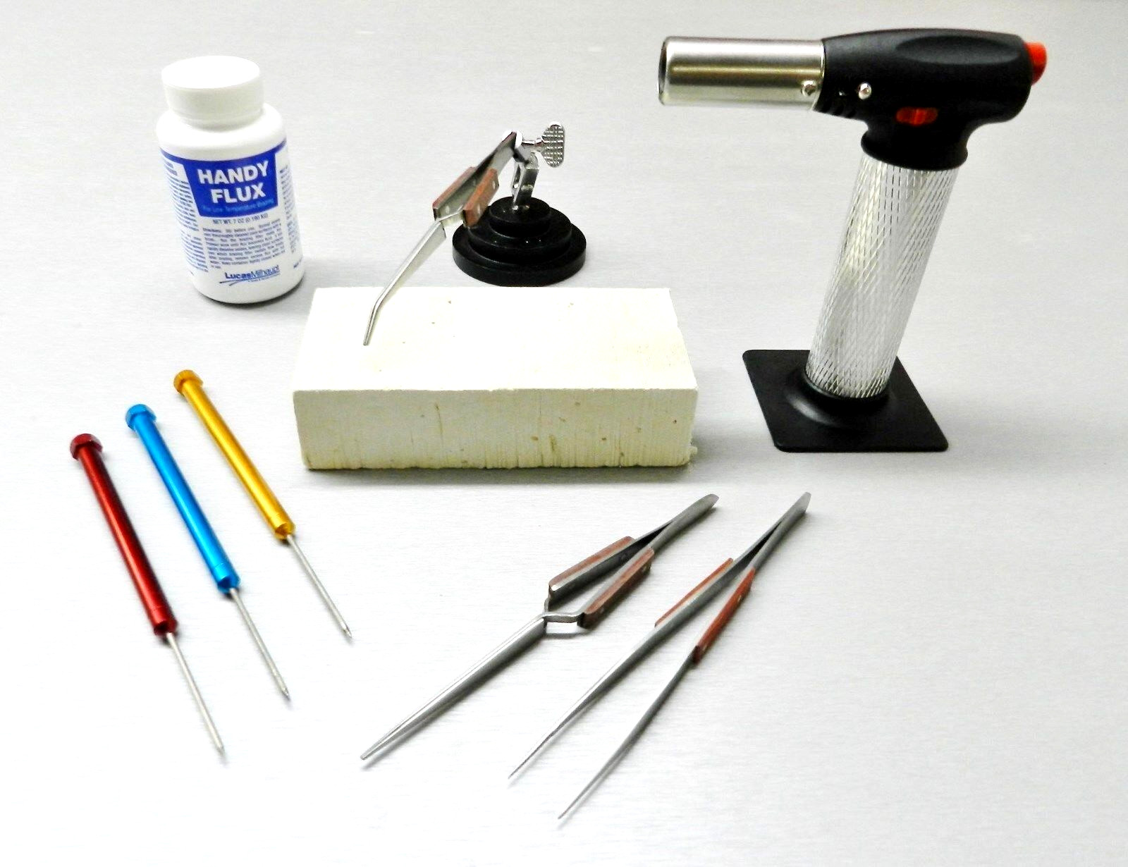 Jewelry Soldering Kit Torch Magnesia Block Fiber Tweezers Picks Flux Repair Tool