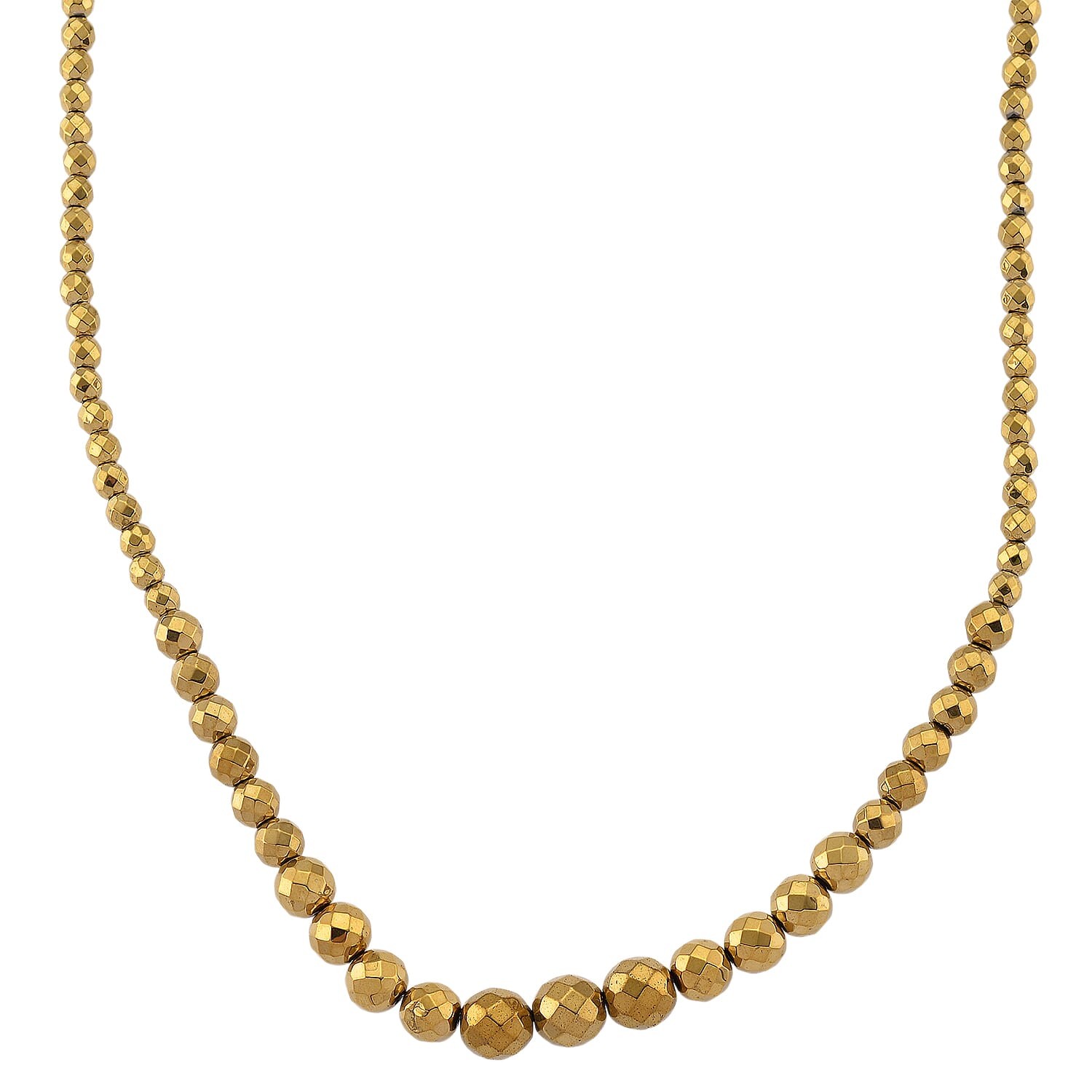 Yellow Gold Color Hematite Beaded Necklace in Silvertone 560.00 ctw 21-23 Inches