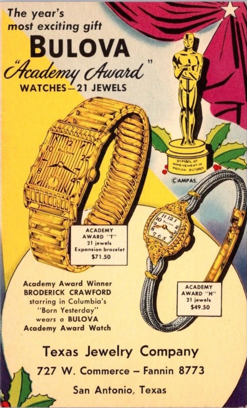 Vintage 1950 Bulova Academy Award T Men’s Watch 10K GF Curtain Dial 21J