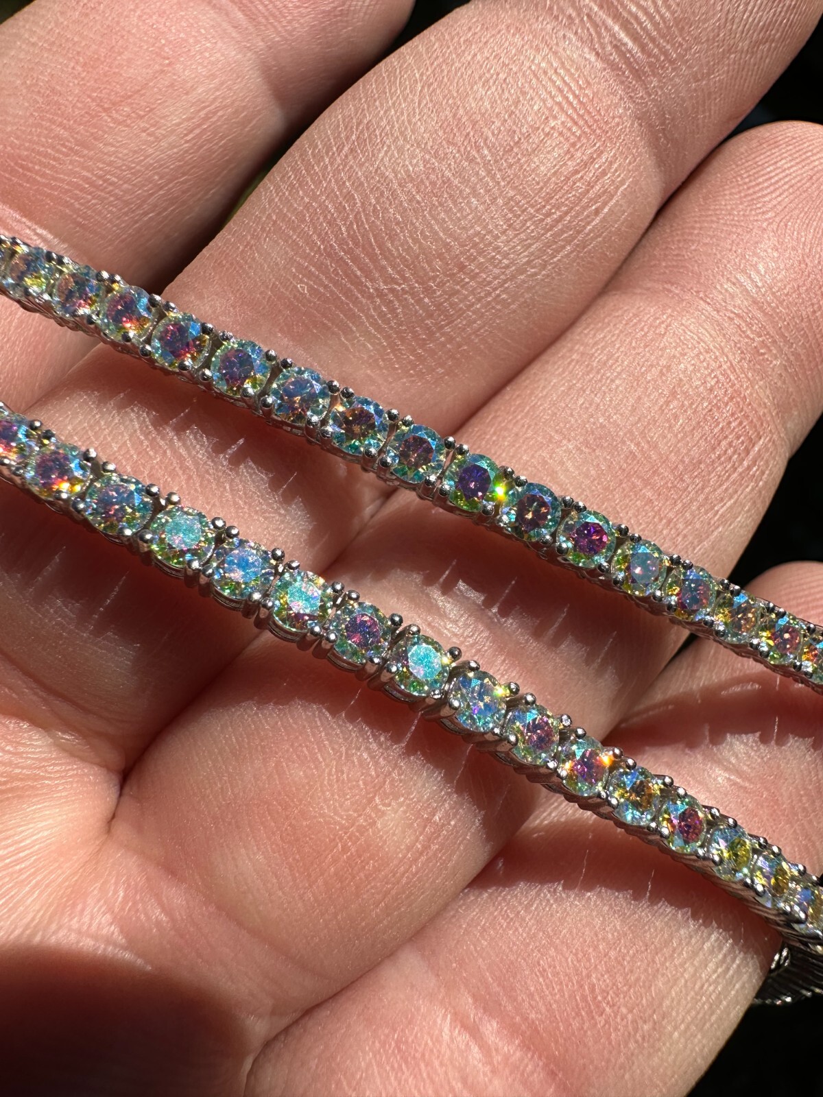 Real Opal Rainbow MOISSANITE 3mm Tennis Chain 925 Silver Iced Necklace Pass Test