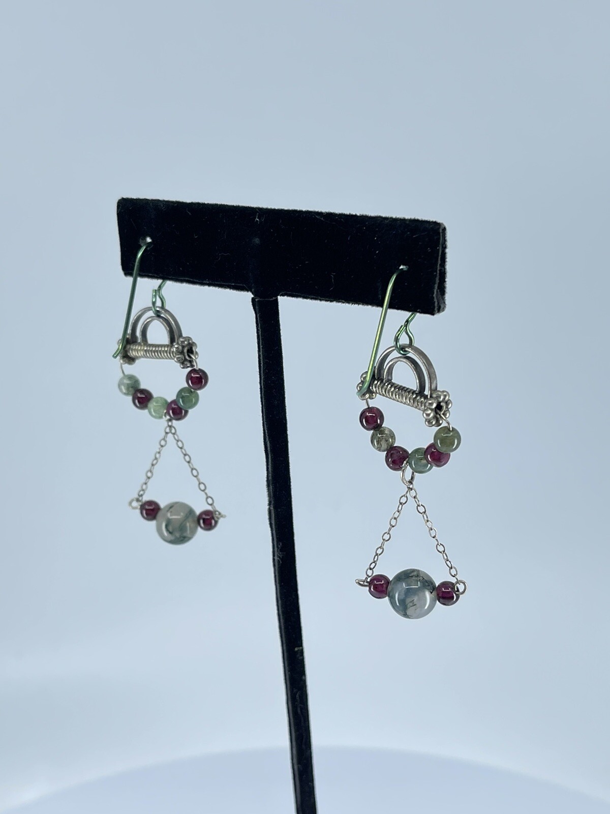 Sterling Silver Dangle pierced Earrings small lightweight round polished stones