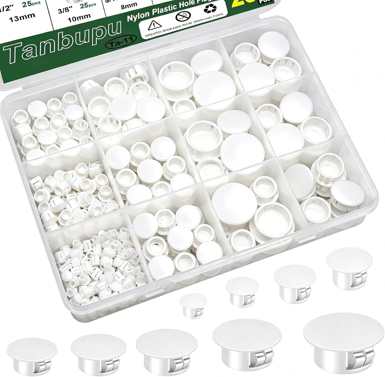 200 Pcs Nylon Plastic Hole Plugs 9 Sizes 1/5″ to 1″ round Flush Type