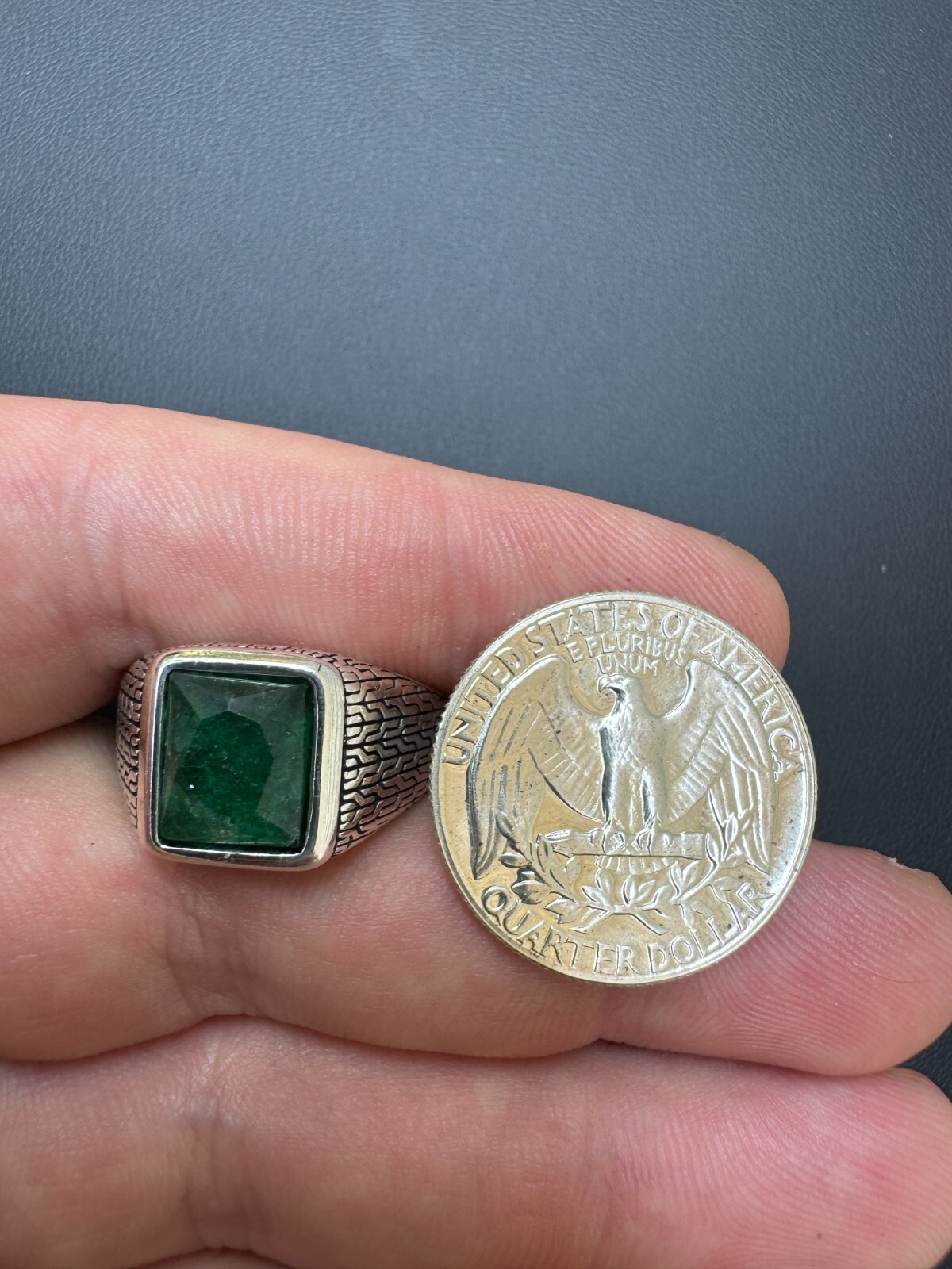 6ct Natural Green Emerald Real Genuine Gemstone Mens Real Solid 925 Silver Ring
