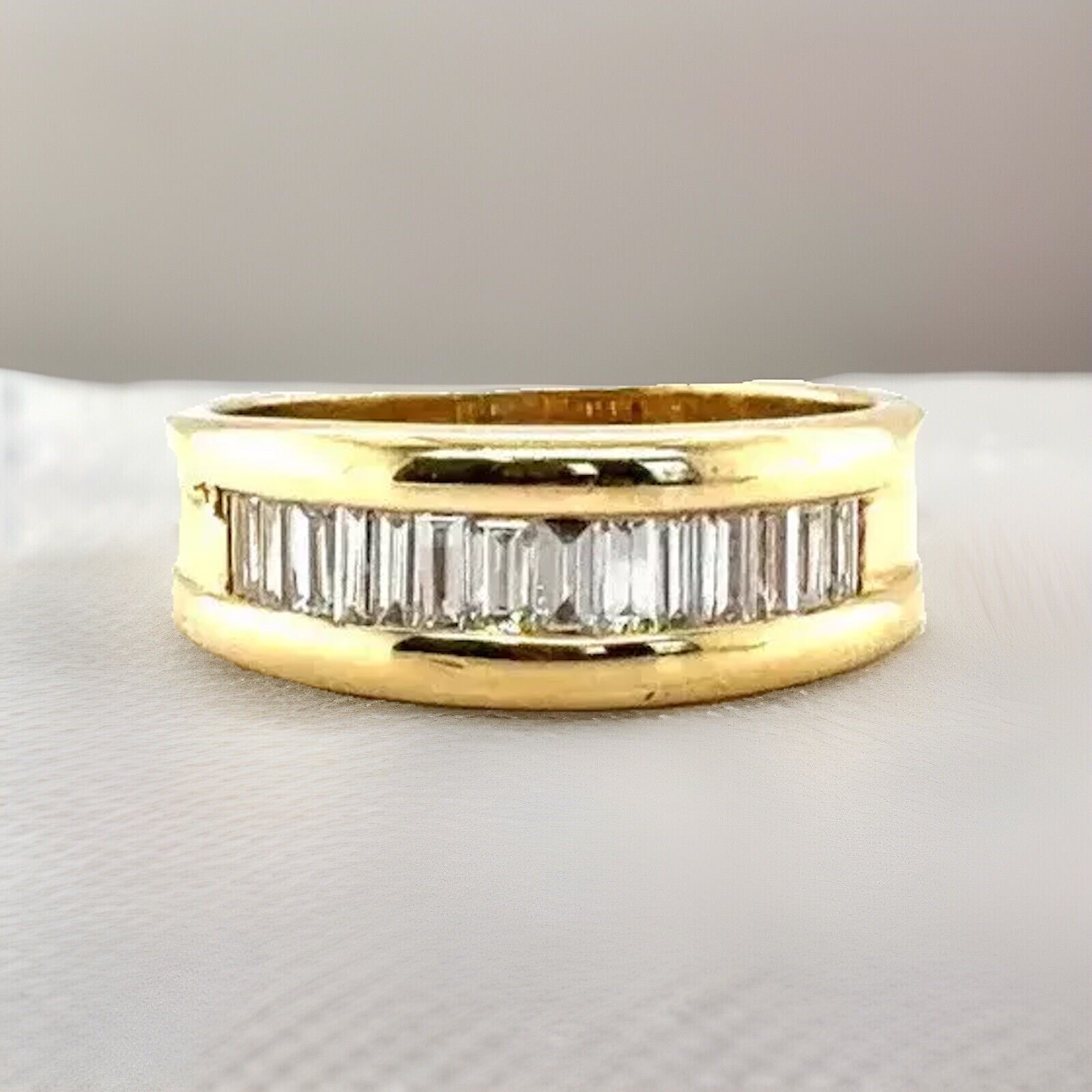 Natural Diamond E-F VVS-VS 0.85tcw Baguette Cut Wedding Ring Solid 14k YG 7.83g