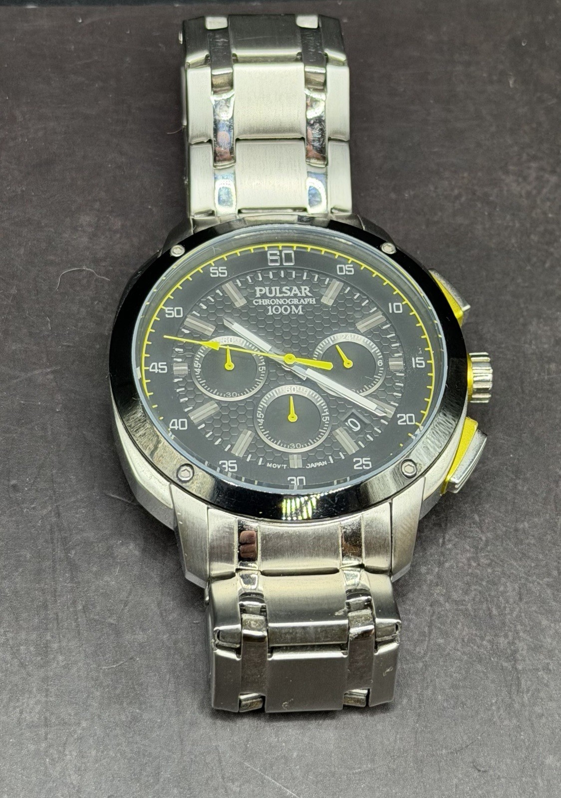 Pulsar by Seiko Men’s Chronograph 10ATM Black Dial Silver Steel Watch Read