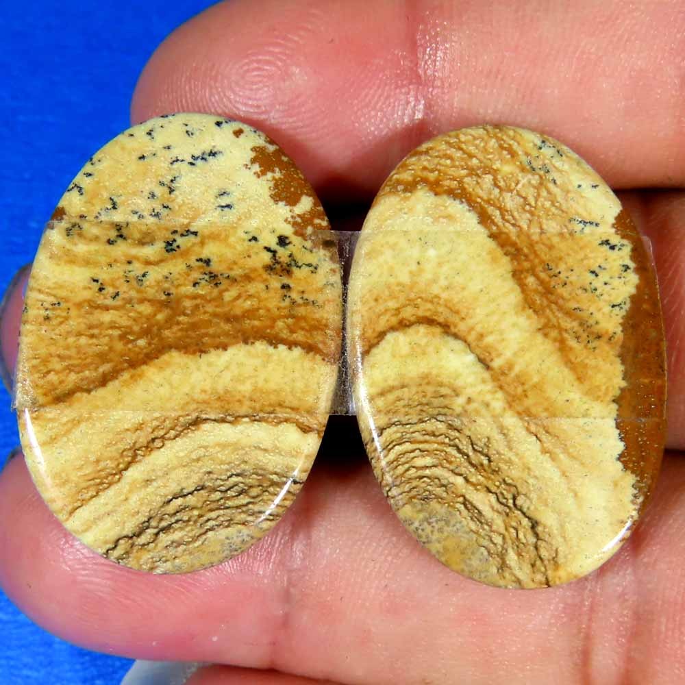 51.60Cts 100% NATURAL RARE DESIGNER PICTURE JASPER MATCHED PAIR LOOSE GEMSTSONES