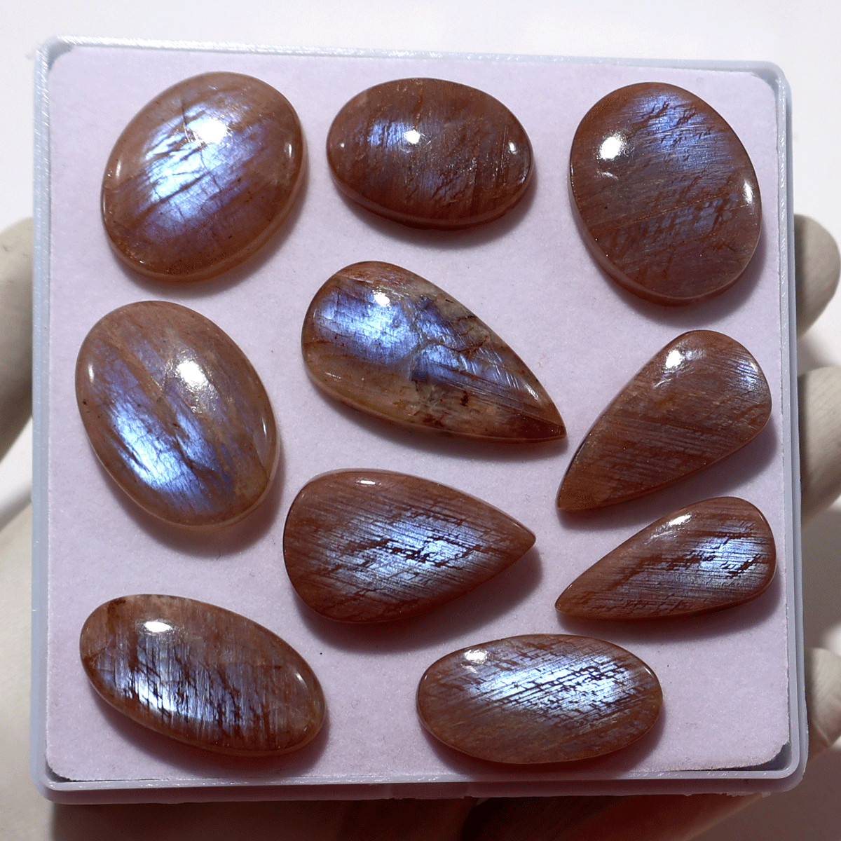 Solar Moons~ 10 PC Rare Moonstone In Sunstone 24mm-33mm Cabochon Gemstones Lot