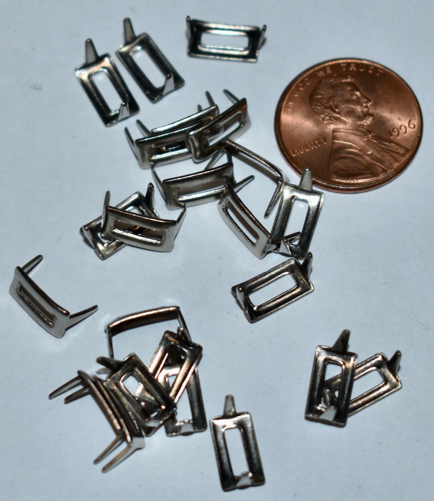 VINTAGE SILVERTONE METAL FABRIC STUDS RECTANGLES 2 PRONGS 5 X 10mm 3/8in long