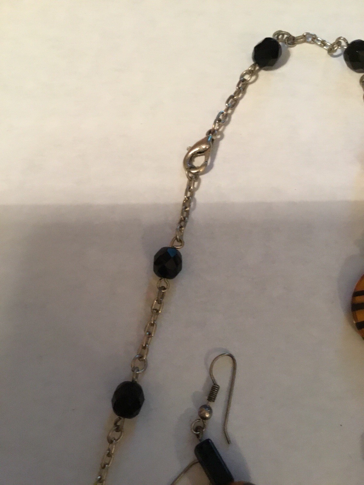 Black & 2-tone Brown Black Bead Necklace With Earrings