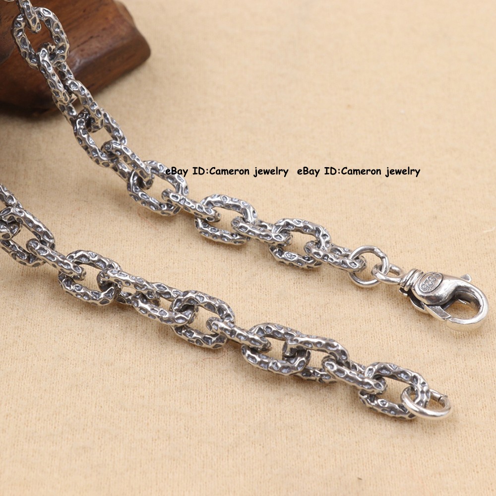Pure 925 Sterling Silver Textured Paperclip Square O Chain Necklace 44G 22inch