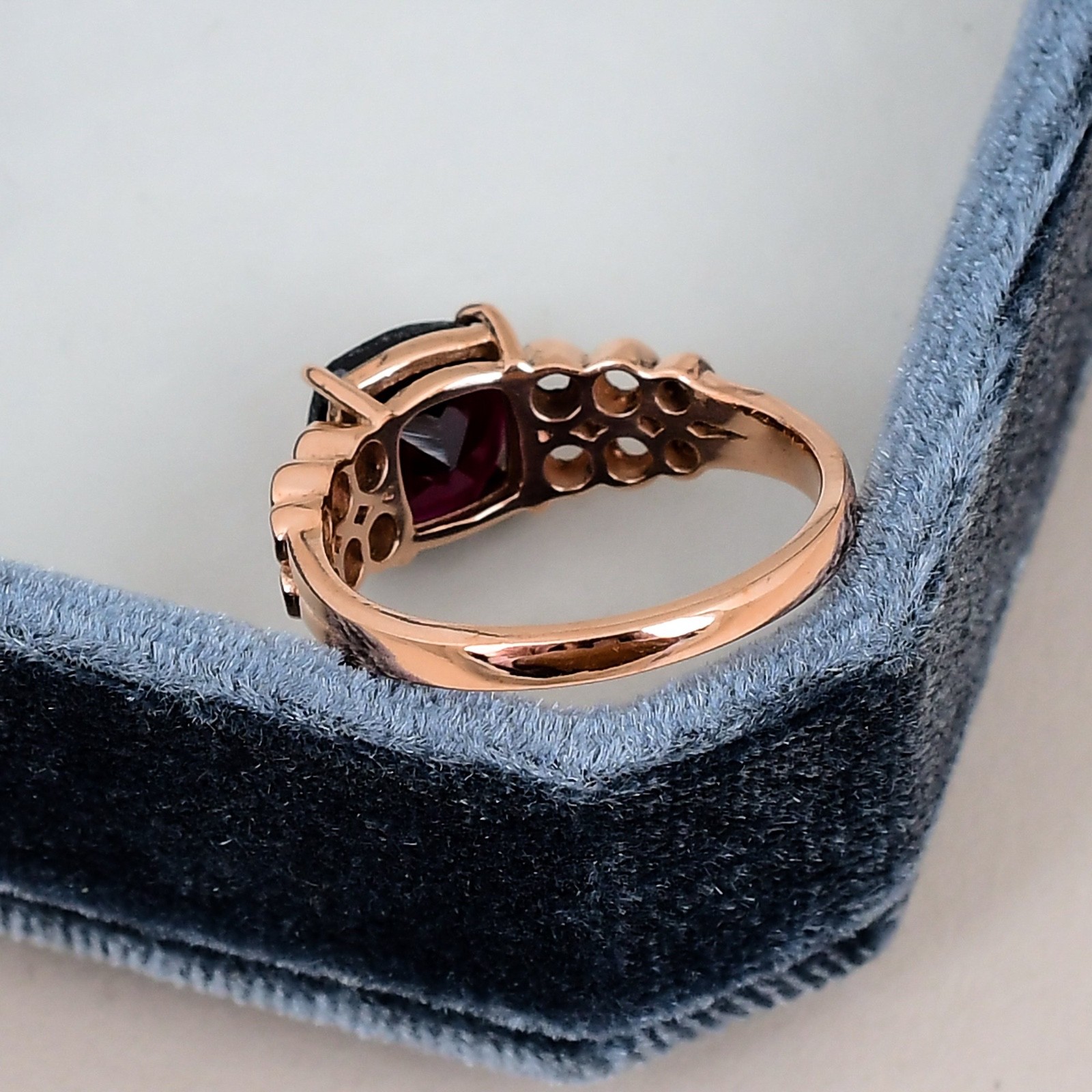 18K Rose Gold Garnet Cushion Ring 8mm Solitaire January Birthstone Gift Her