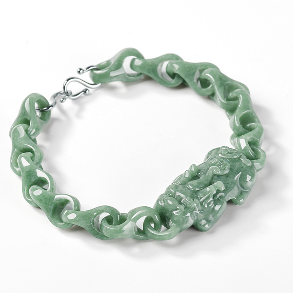 Certified Grade A Green Natural Burma Jade jadeite Interlocking PiXiu Bracelet