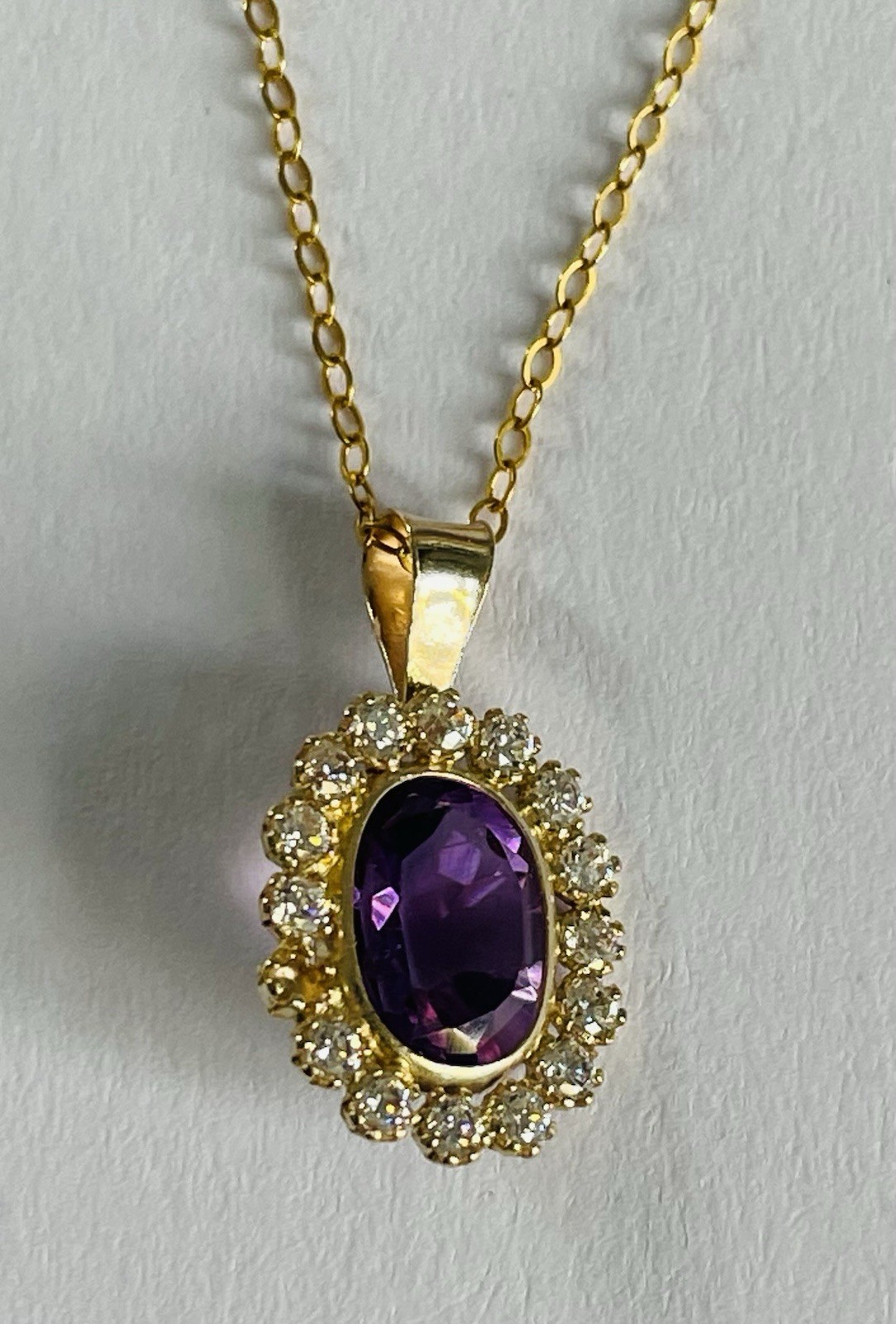 9ct Gold 375 Oval Amethyst (8mm x 6mm) & CZ Pendant – Special Clearance Price