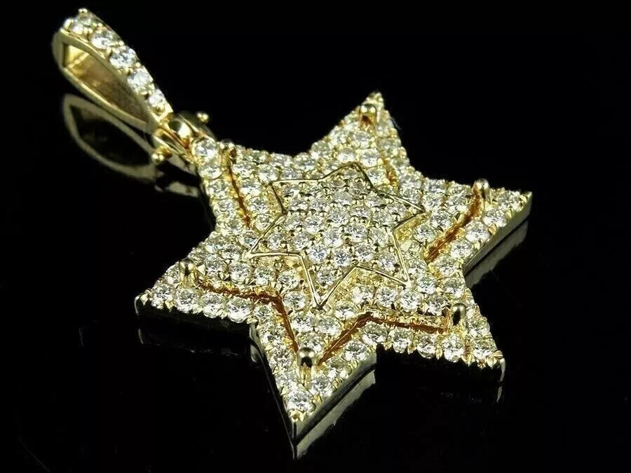 2 Ct Round Cut REAL Moissanite Cluster Star Shape Pendant 14k Yellow Gold Plated