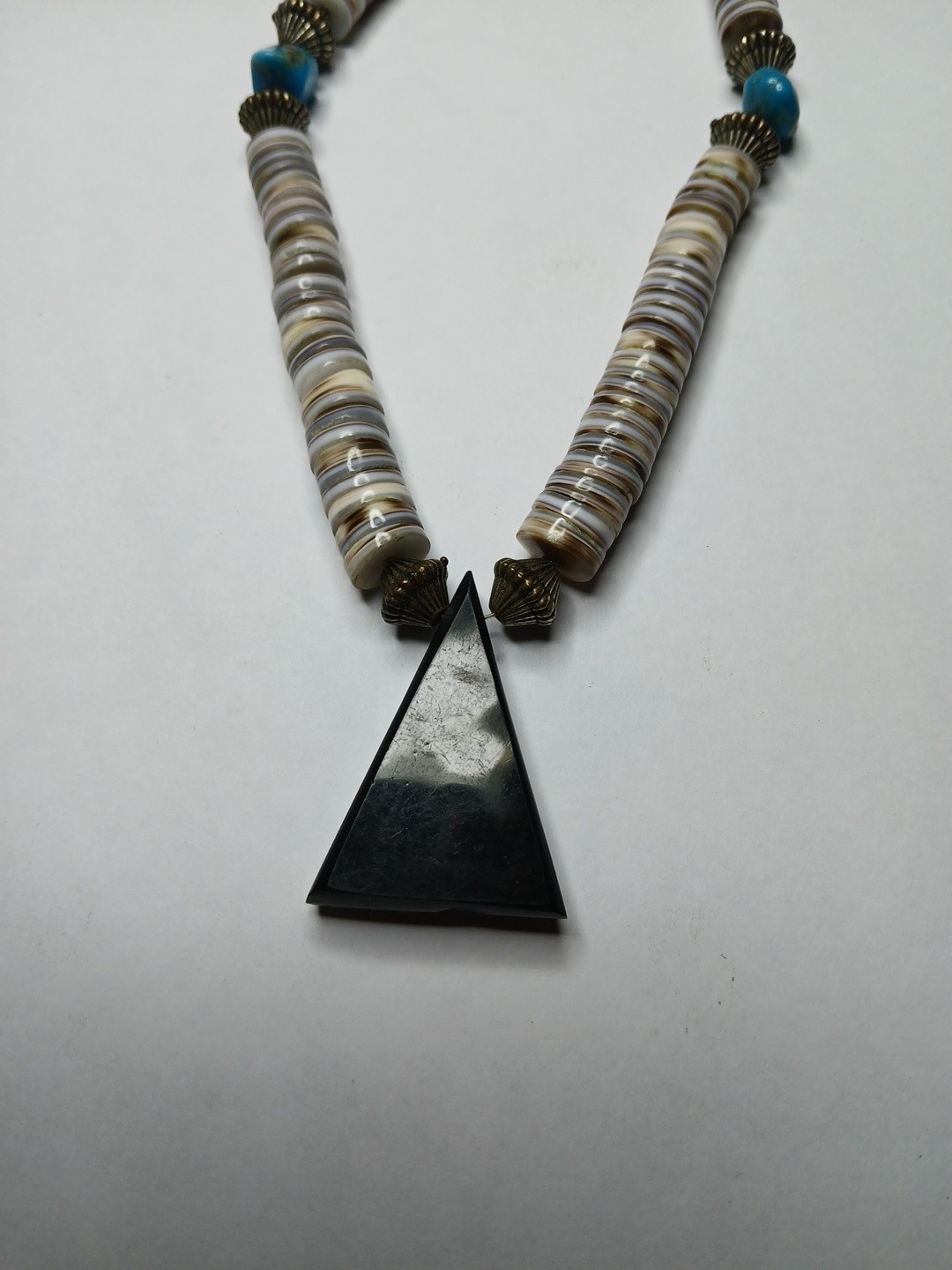 Vintage Turquoise Mosiac Inlay Shell Necklace 18″