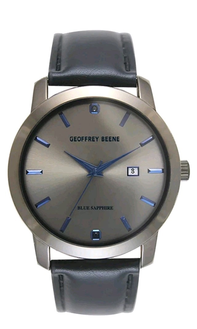 Geoffrey Beene Genuine Blue Sapphire Men’s Watch Date GBB8219GU Gunmetal NEW BOX