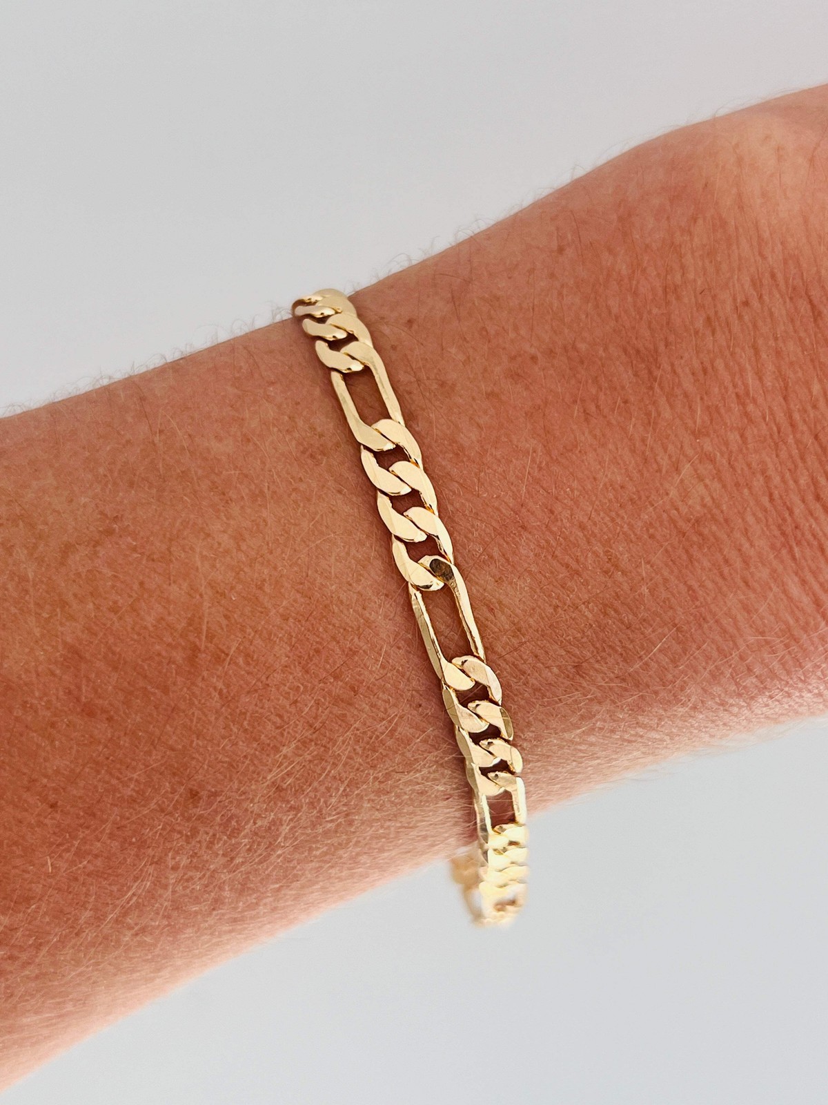 Gold Filled 4mm Flat Figaro Bracelet | Gold Link Chain for Everyday Wear