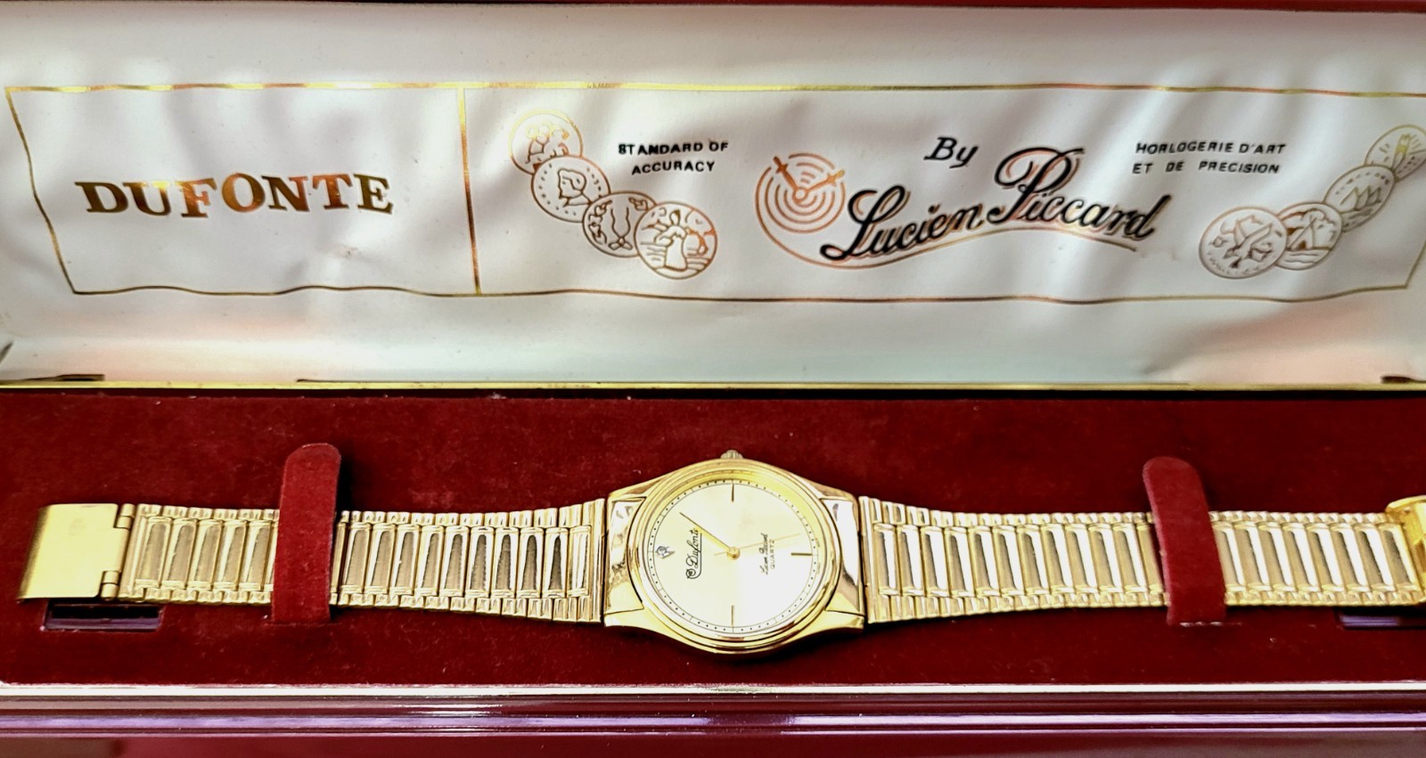 Vintage Rare Diamond Dial Dufonte Lucien Piccard Mens Watch