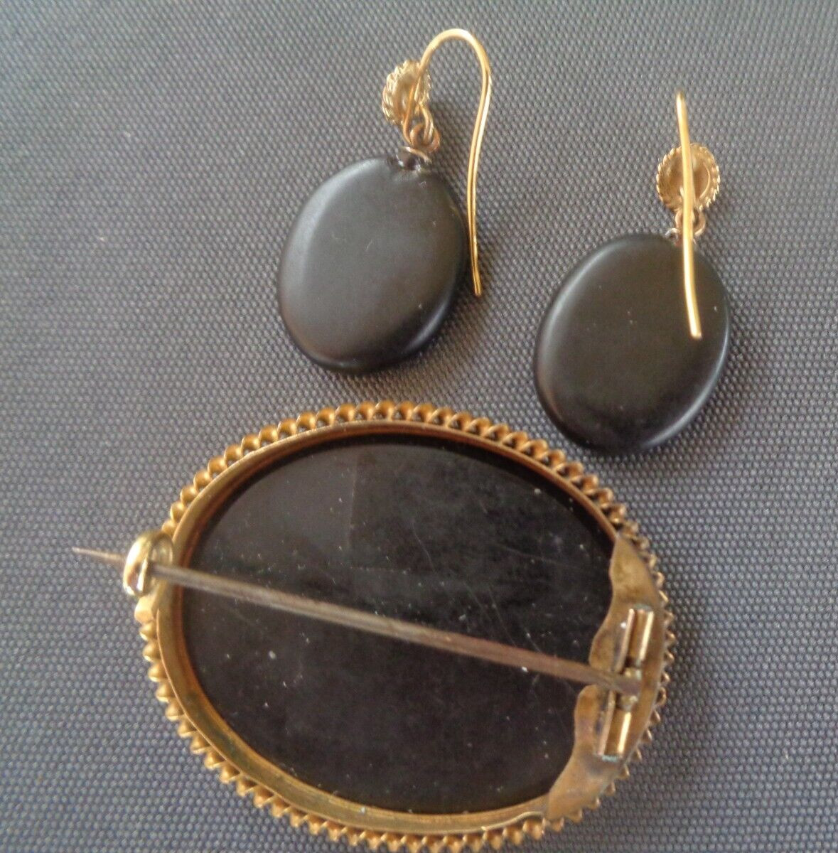 Pietra Dura Mosaic Booch Earrings Set Victorian Antique 15ct Gold Floral c1880s
