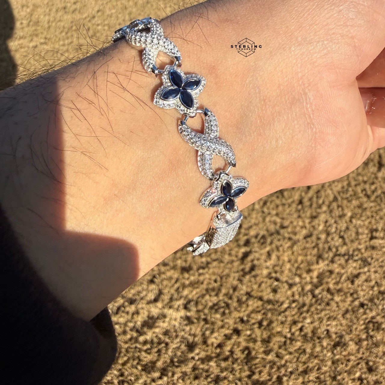 925 Sterling Silver Blue Marquis Infinity Bracelet 14mm 8″ Hip Hop Bling Mens
