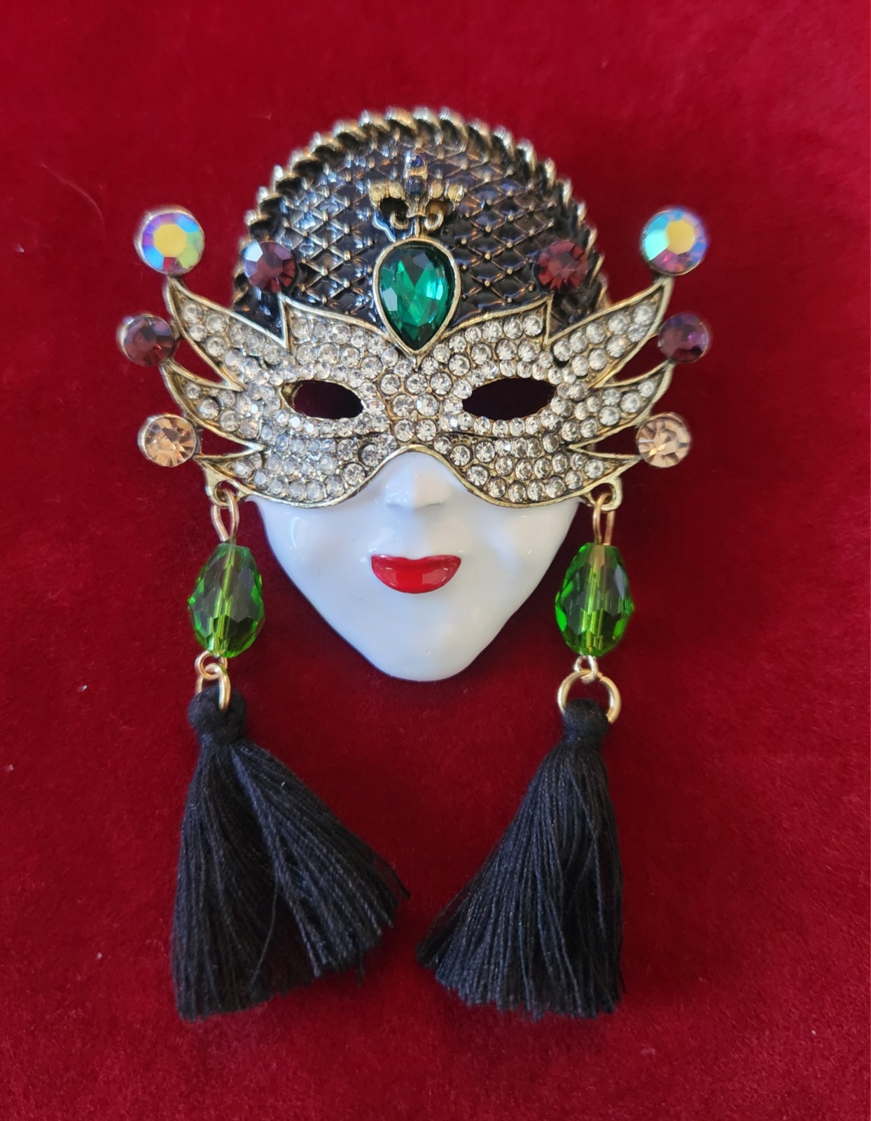 * SALE * Heidi Daus Inspired Mask Tassel Brooch