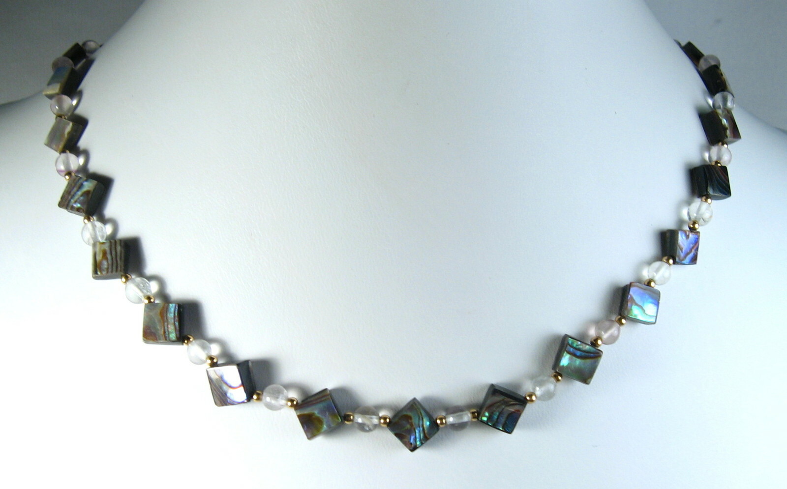 Lyn”s Jewelry Fluorite and Paua Shell Necklace Gold 16″