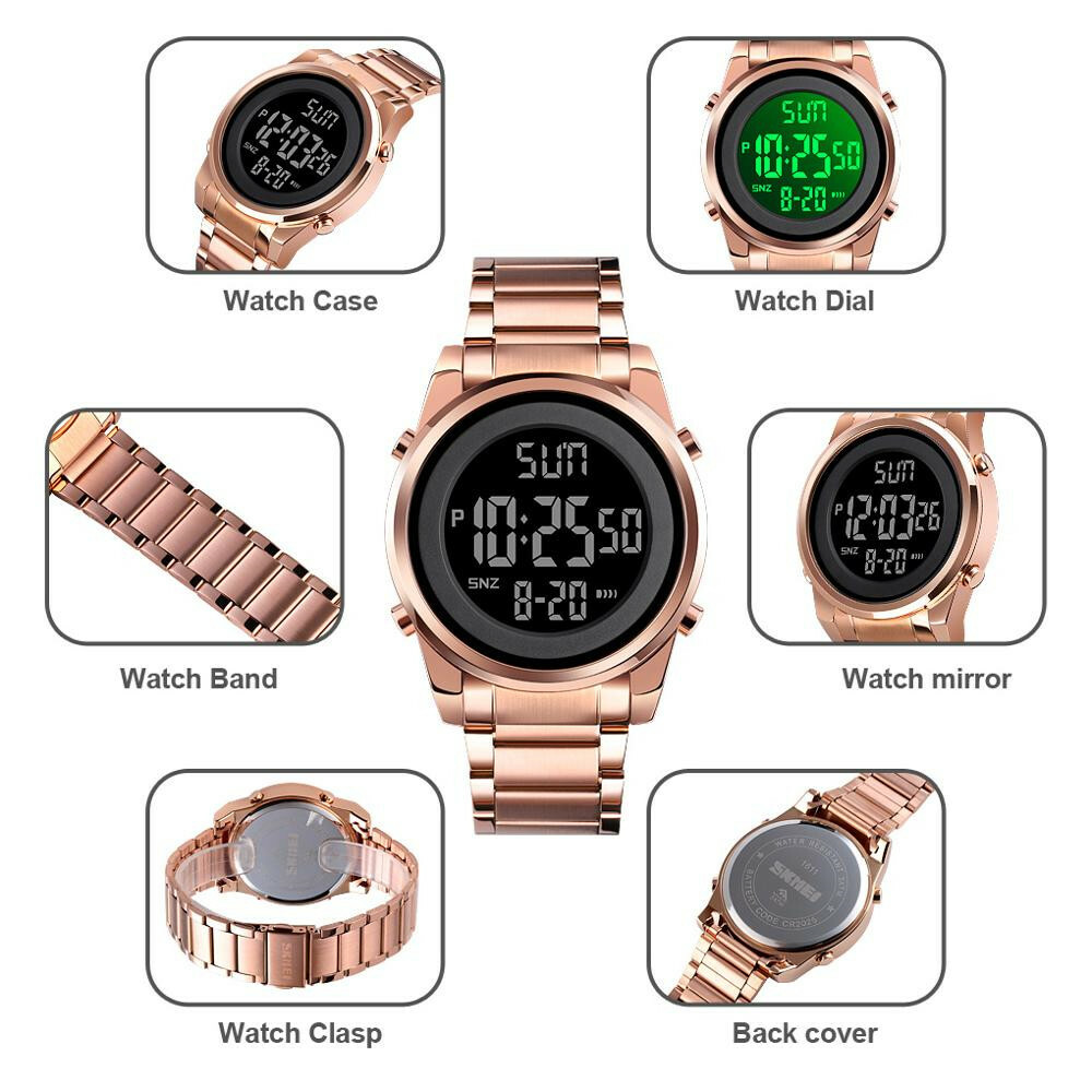 SKMEI Digital Men Watches Steel LED Wristwatch Male Electronic Alarm Watch Gifts