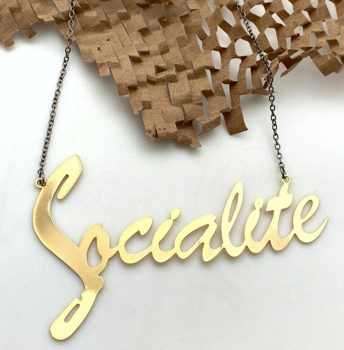 Vintage “Socialite” Base Metal Brass Choker Chain Necklace (16.75 Inches) (FC31)