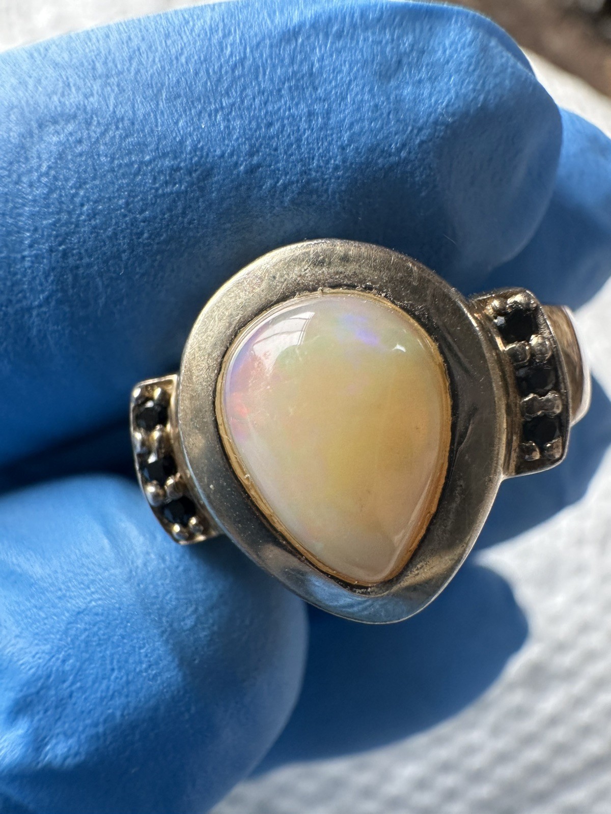 Ethiopian Opal Ring Rainbow Stone 925 Sterling Silver Wedding Rings Jewelry