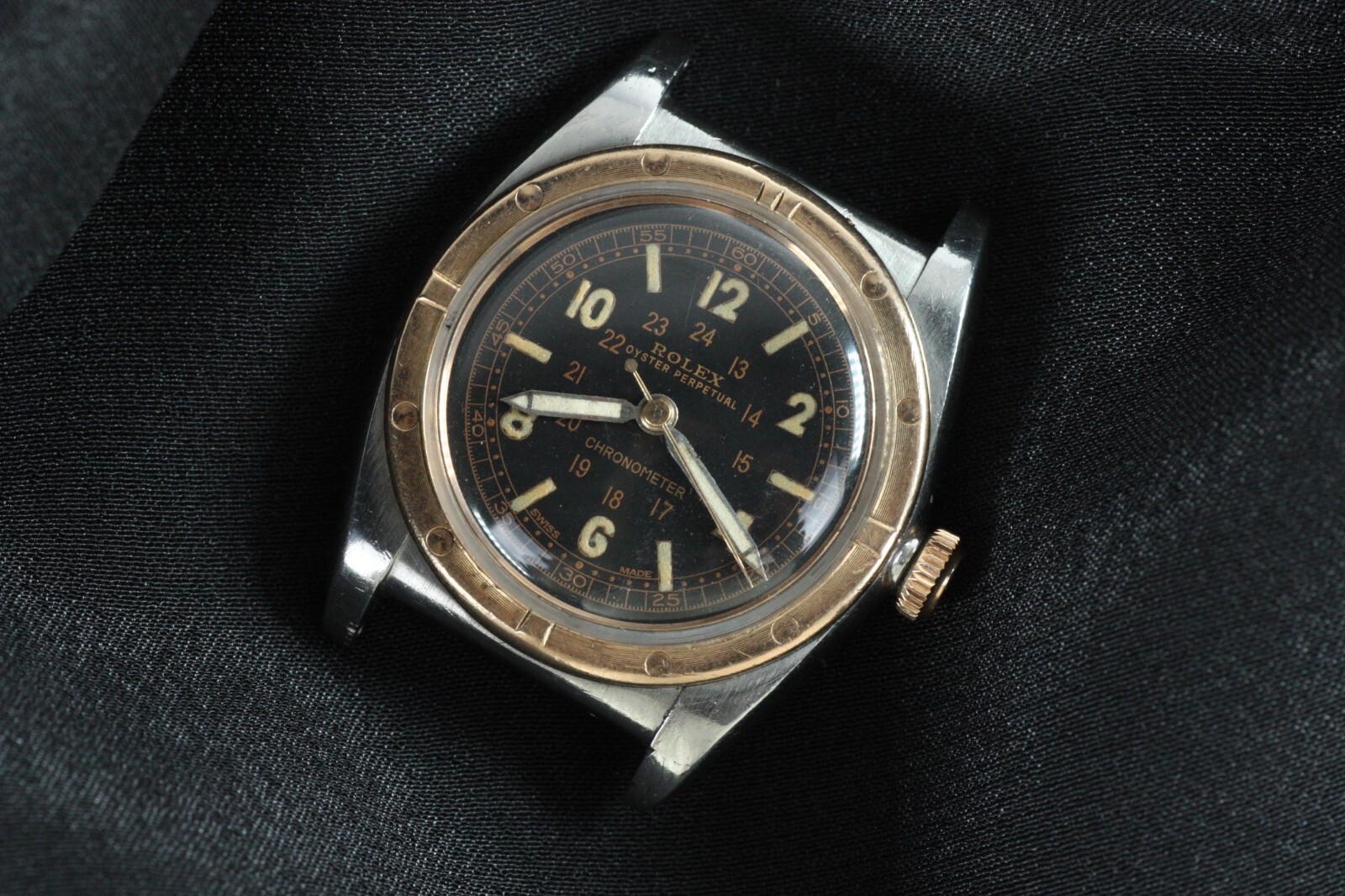 Rolex Bubbleback REF 3372 Rose Gold & Steel Circa 1940s Chronometer Sweep Second