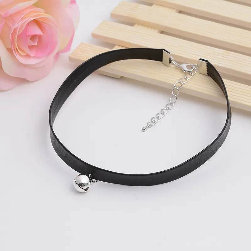 Black Leather Bell Choker Necklace Gothic Anime Cosplay Cute Collar Jewelry