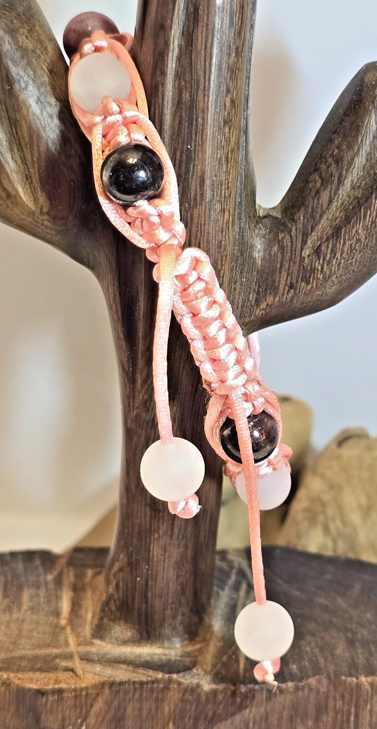 Macrame & Rhodonite, Rose Quartz & Amethyst Gemstone Bead Bracelet