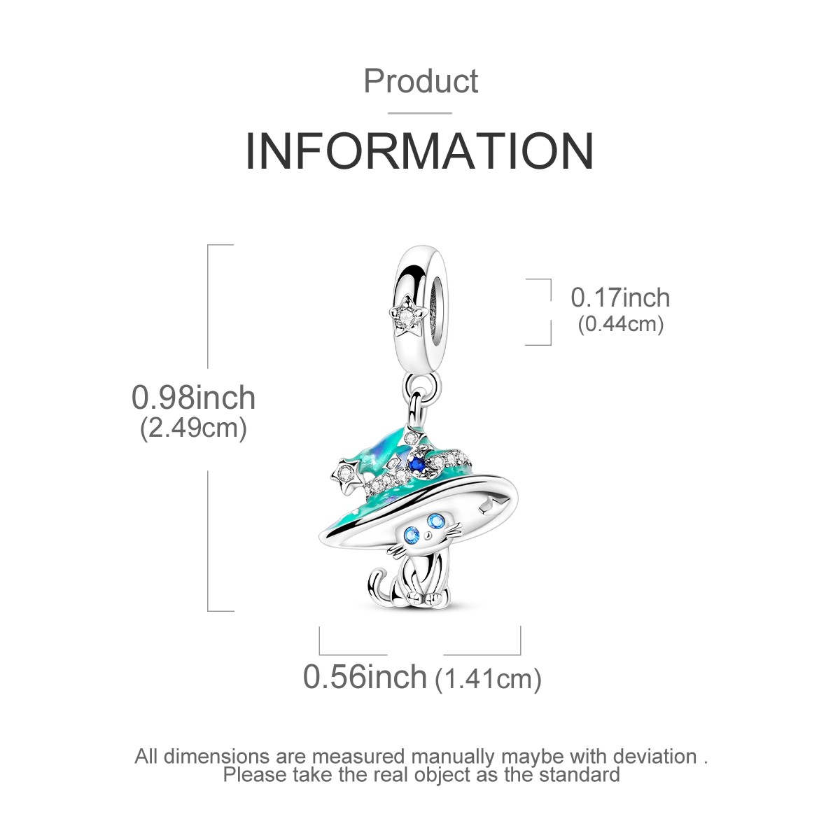 MULA 925 Sterling Silver Charm Luminous Magic Hat Cat Pendant for Women Bracelet