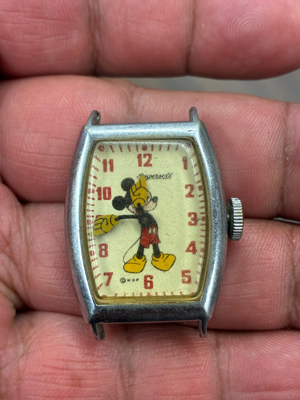 VTG 1940s Ingersoll US Time Mickey Mouse Watch Rectangular Tank FOR PARTS REPAIR