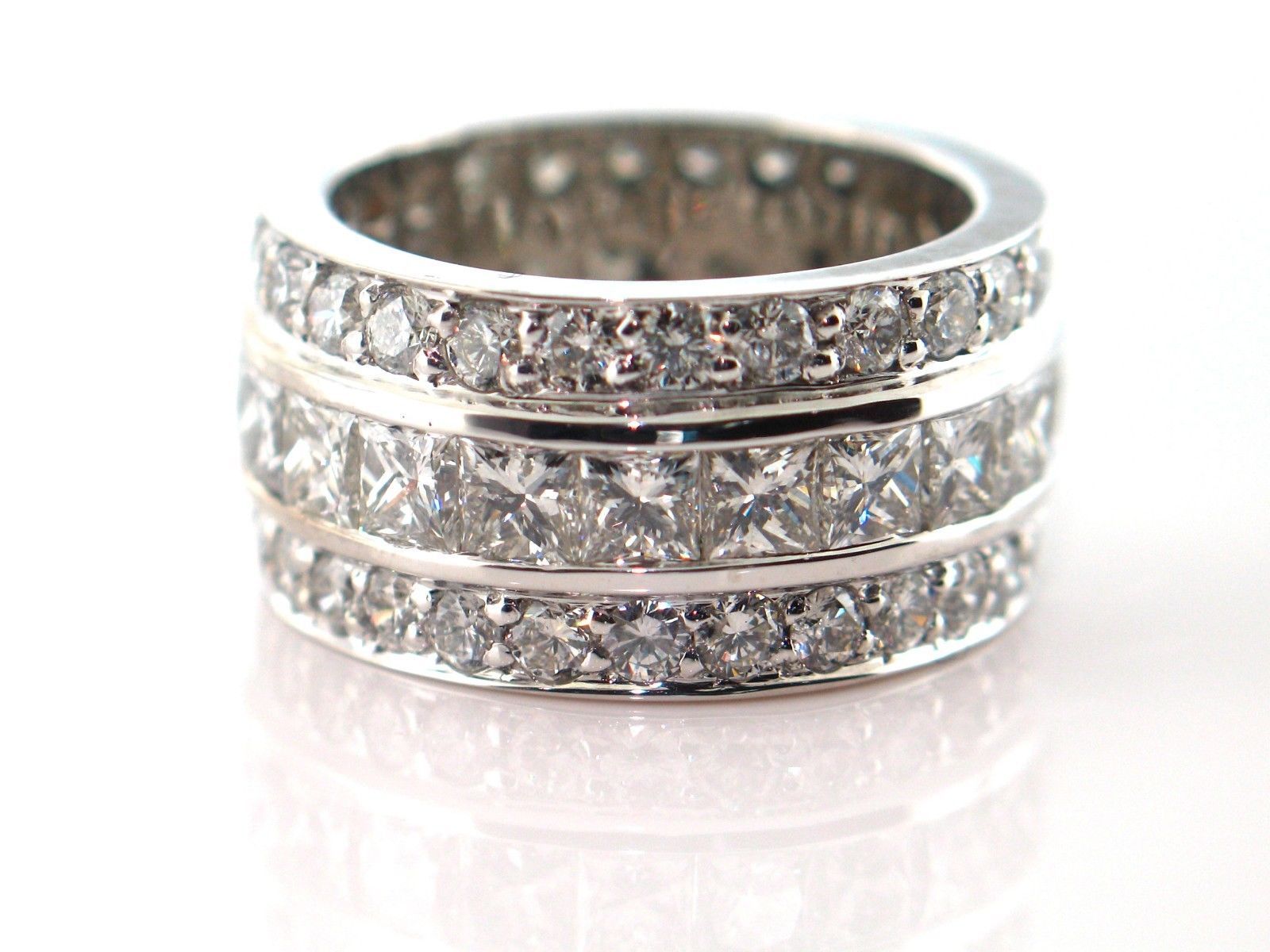 7.71 CT Natural Princess & Round Cut Diamond Eternity Band VS2/F 14K White Gold