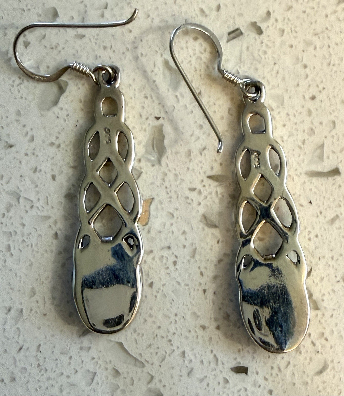 Black Onyx 925 Sterling Silver Celtic Endless Weave Knot Dangle Earrings EUC