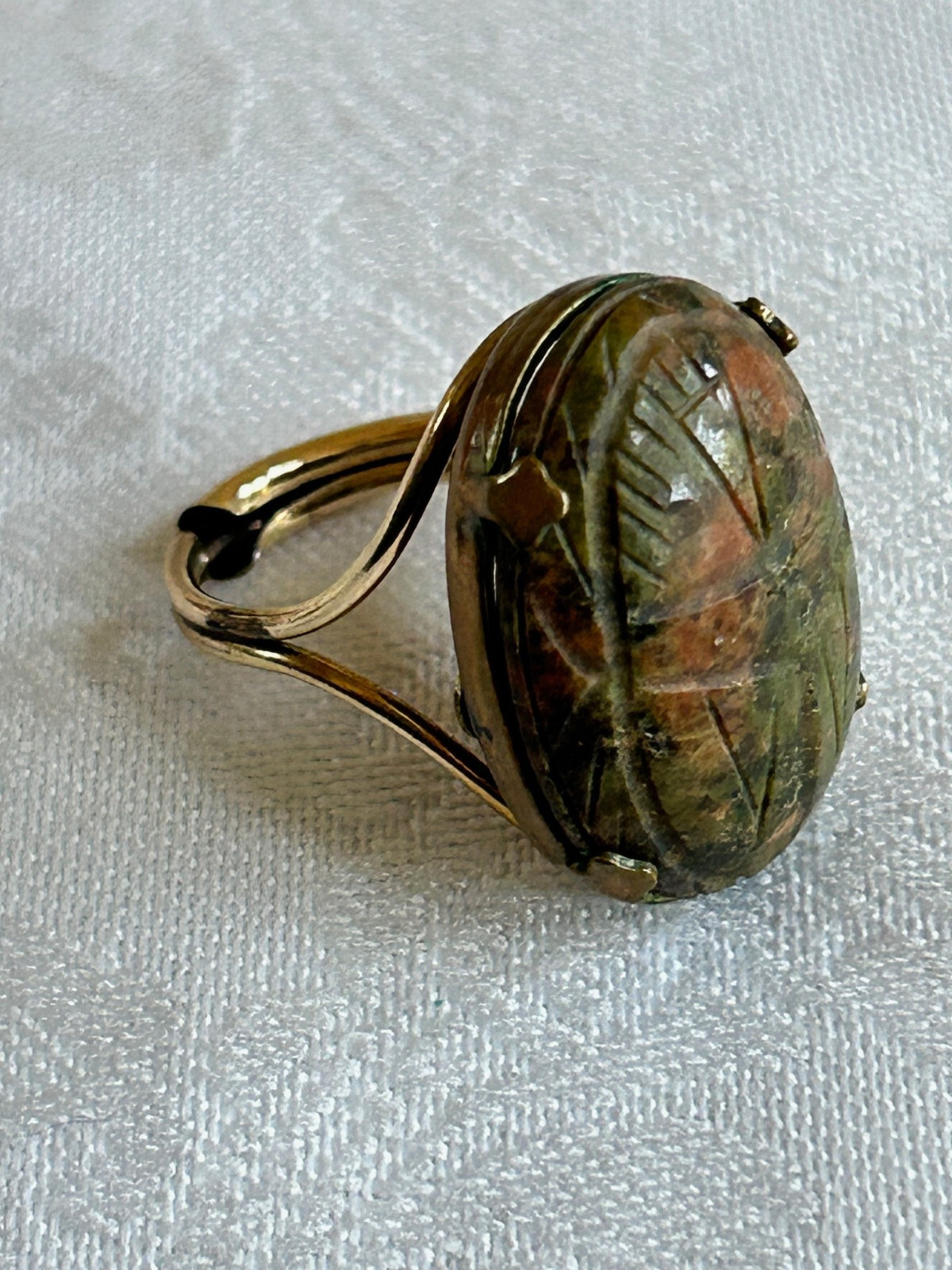 Vintage Burt Cassell Scarab Adjustable UNAKITE RING 12kt GF BALANCE,LOVE,HEALING