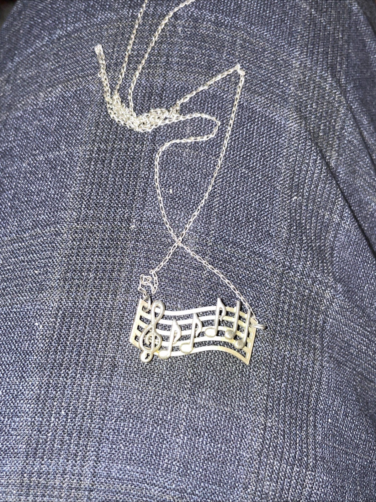 Vtg Sterling Silver Musical Notes Chain 925 Necklace