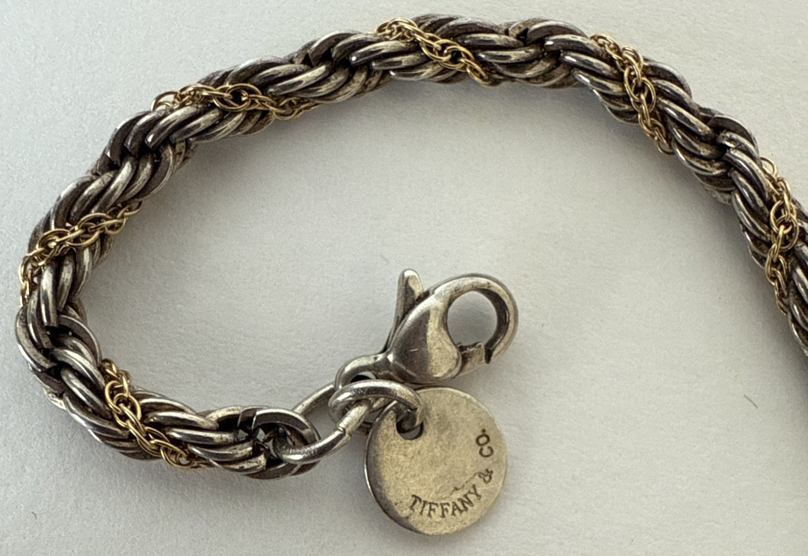 Vintage Tiffany & Co 925 Sterling Silver & 18K Gold Twisted Rope Chain Necklace