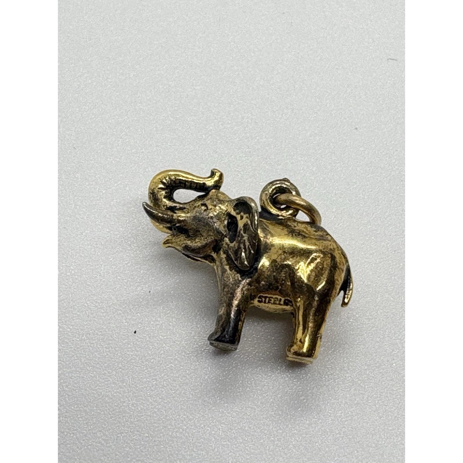 Vintage Kinney 3D Elephant Charm Gold Over Sterling 925 Silver 5.7g Animal