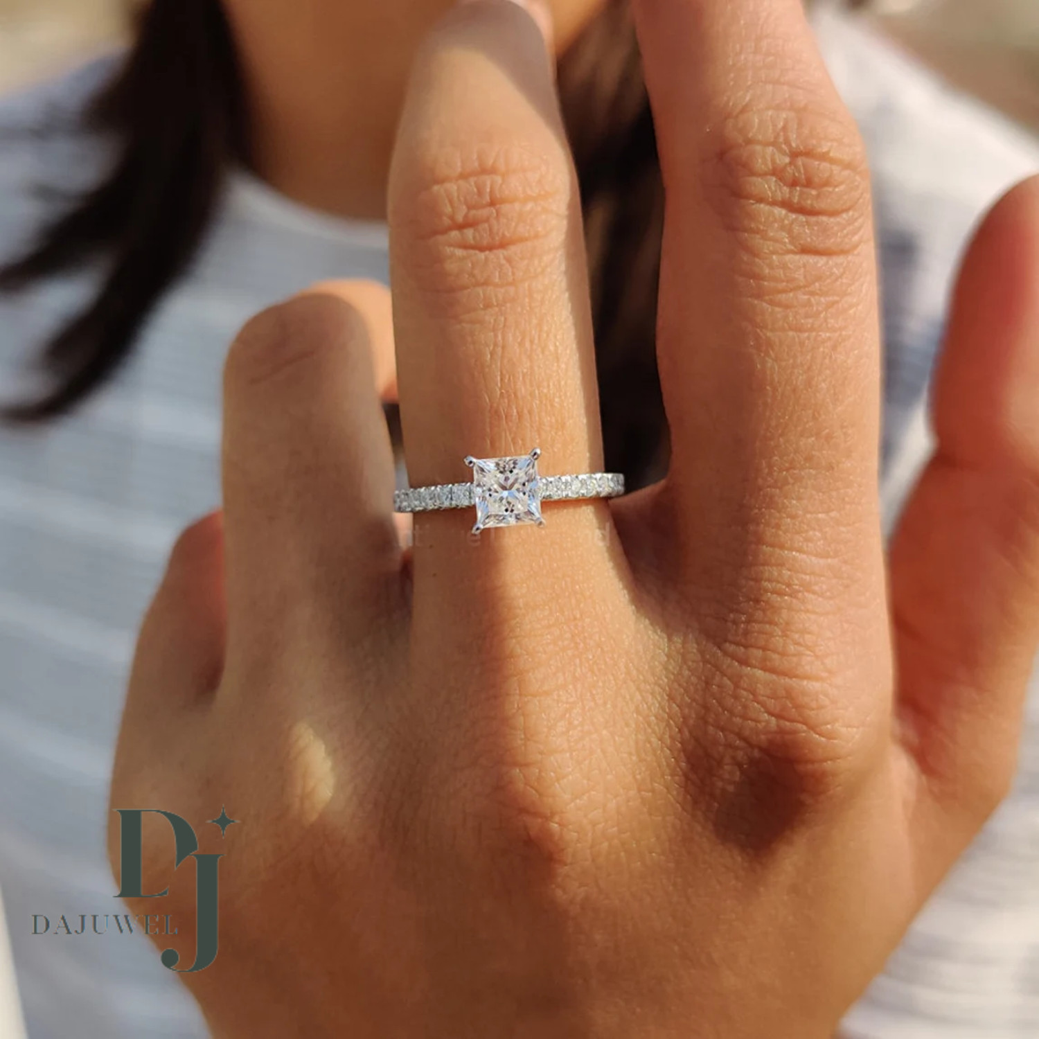 Solid 14k White Gold Moissanite Solitaire Engagement Ring Princess Cut 1.50 CT