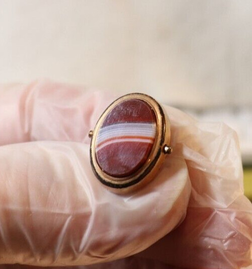 ANTIQUE COLAR STUD POLISHED AGATE GOLD TRIM PATENT NOV 16 1875 NICE CLEAN PC