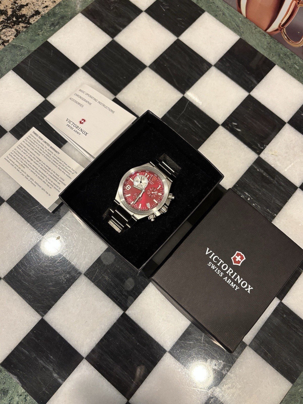 Victorinox 241160 Convoy Chrono Red SS Bracelet All Links Box And Manual