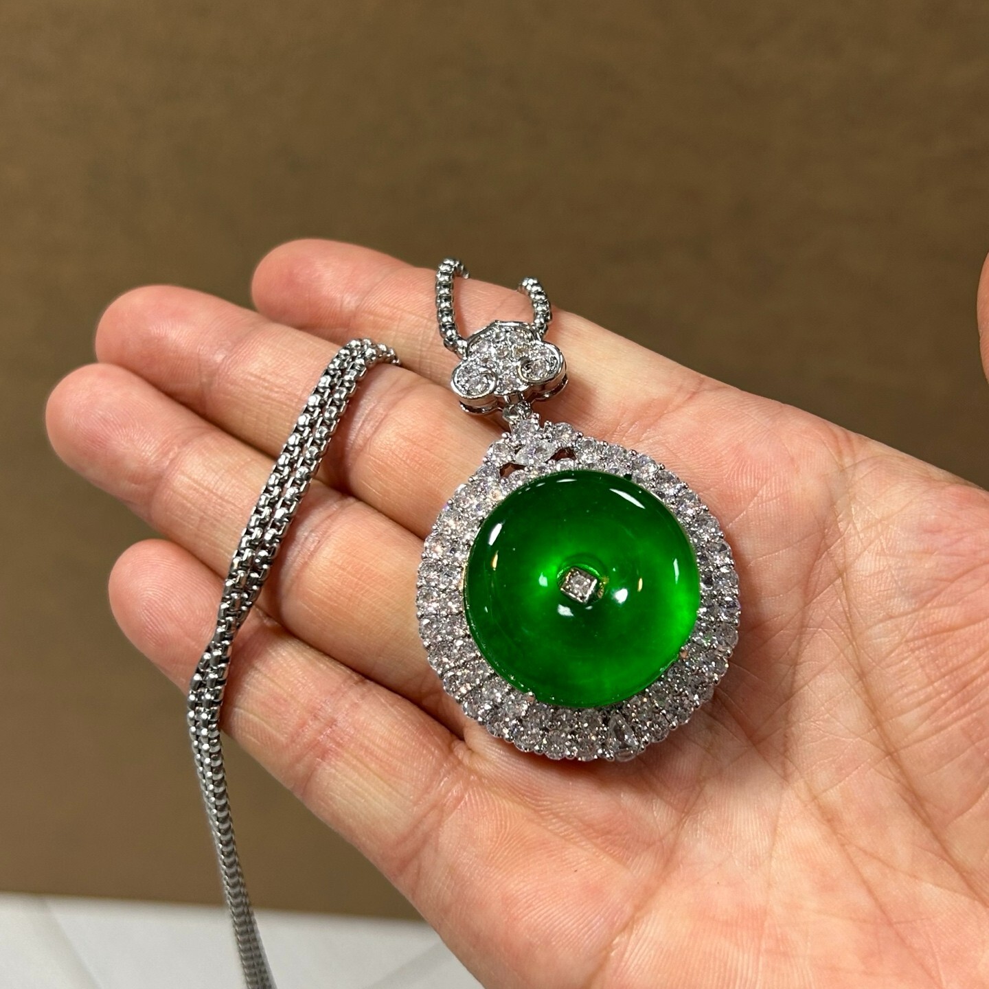 Certified Nature inlay ice Green Jade Jadeite carved safeness Pendant&Necklaces