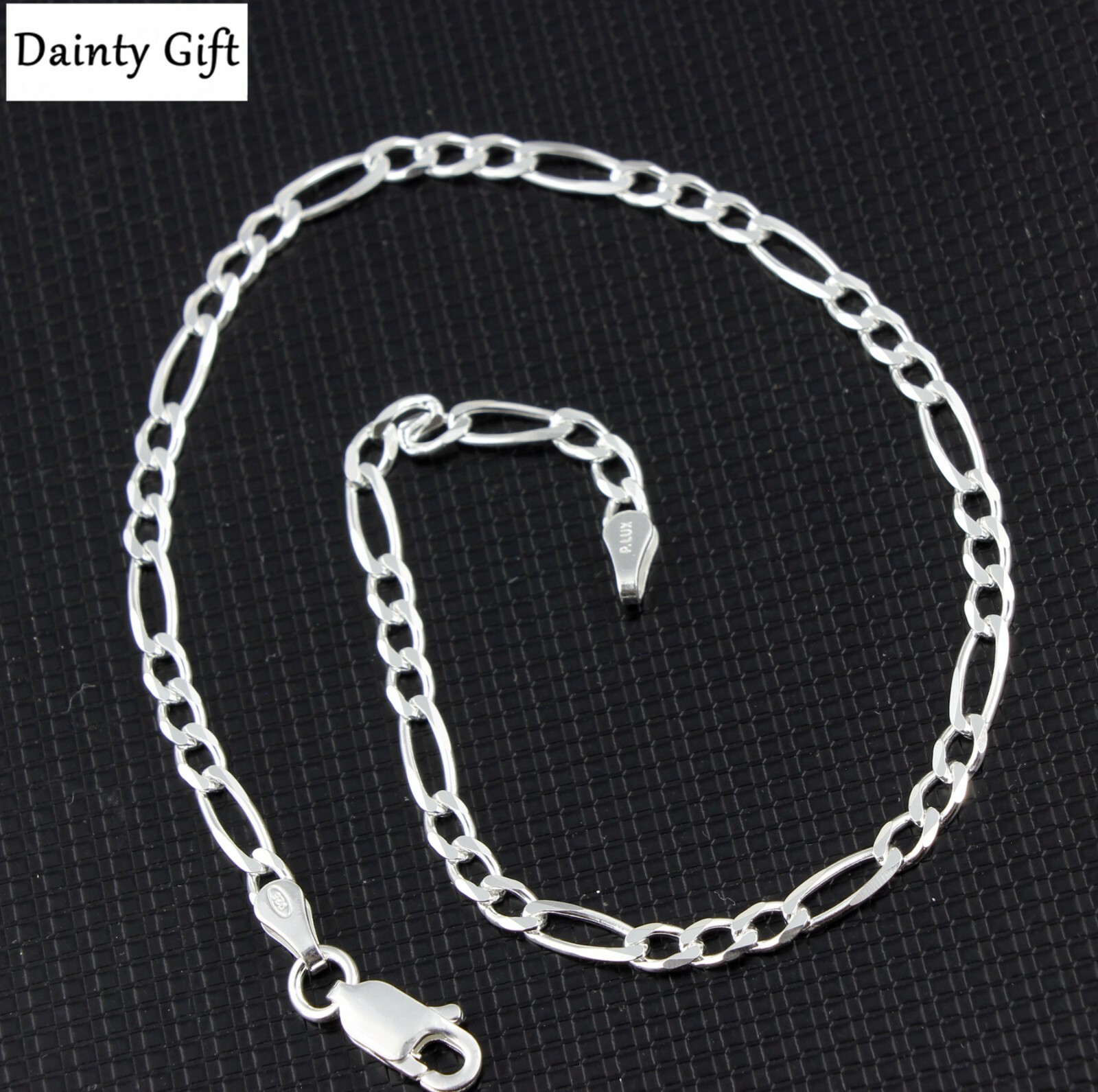 Women / Girl Italian 925 Sterling Silver Flat Figaro Chain Anklet Bracelet 9-10″